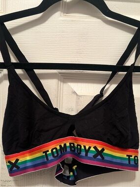 TomboyX Black Bralette with Rainbow Elastic Band